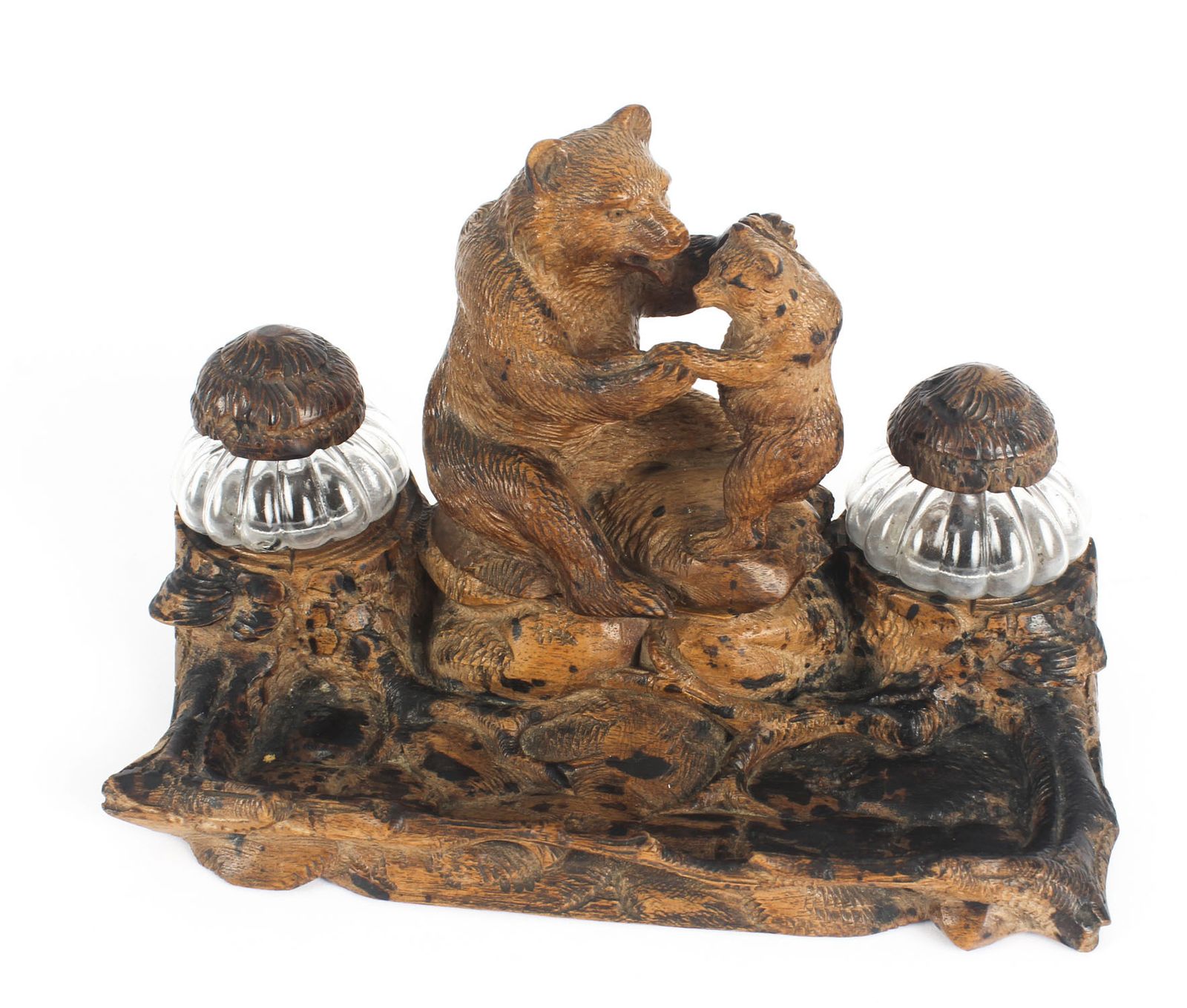 Antique Hand Carved Black Forest Bears Inkstand 19th Century photo furniture