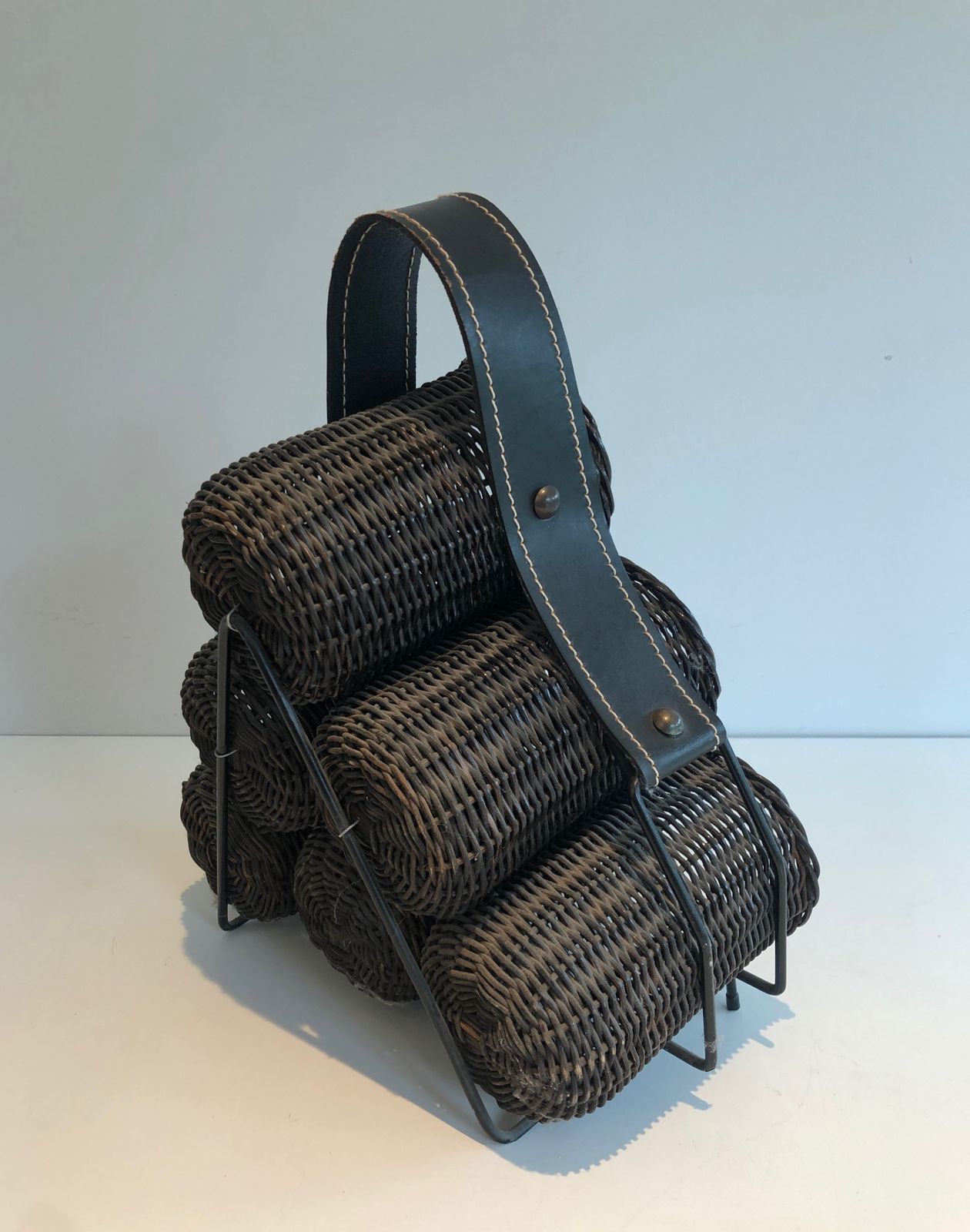 Rattan And Leather Bottle Holder photo buy