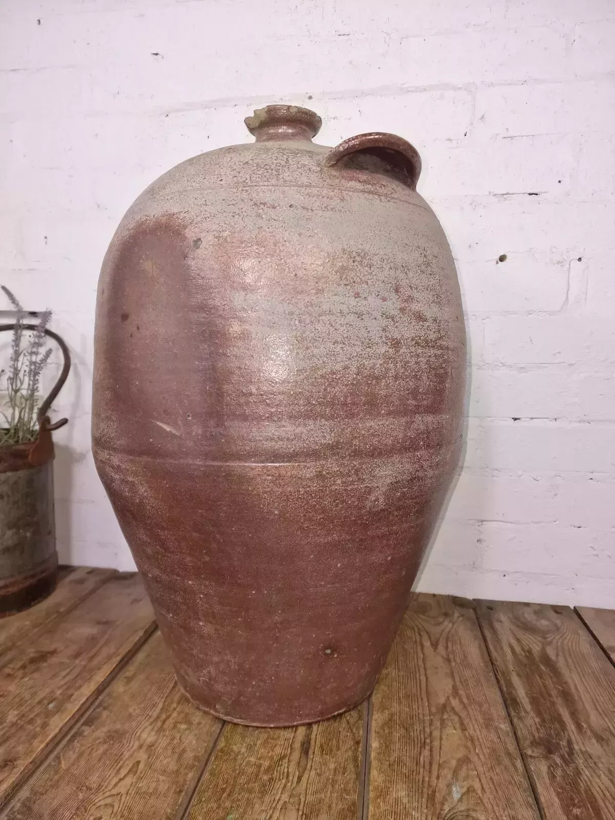 Very Large French Stoneware Terracotta Walnut Oil Pitcher Confit Pot photo 145.0
