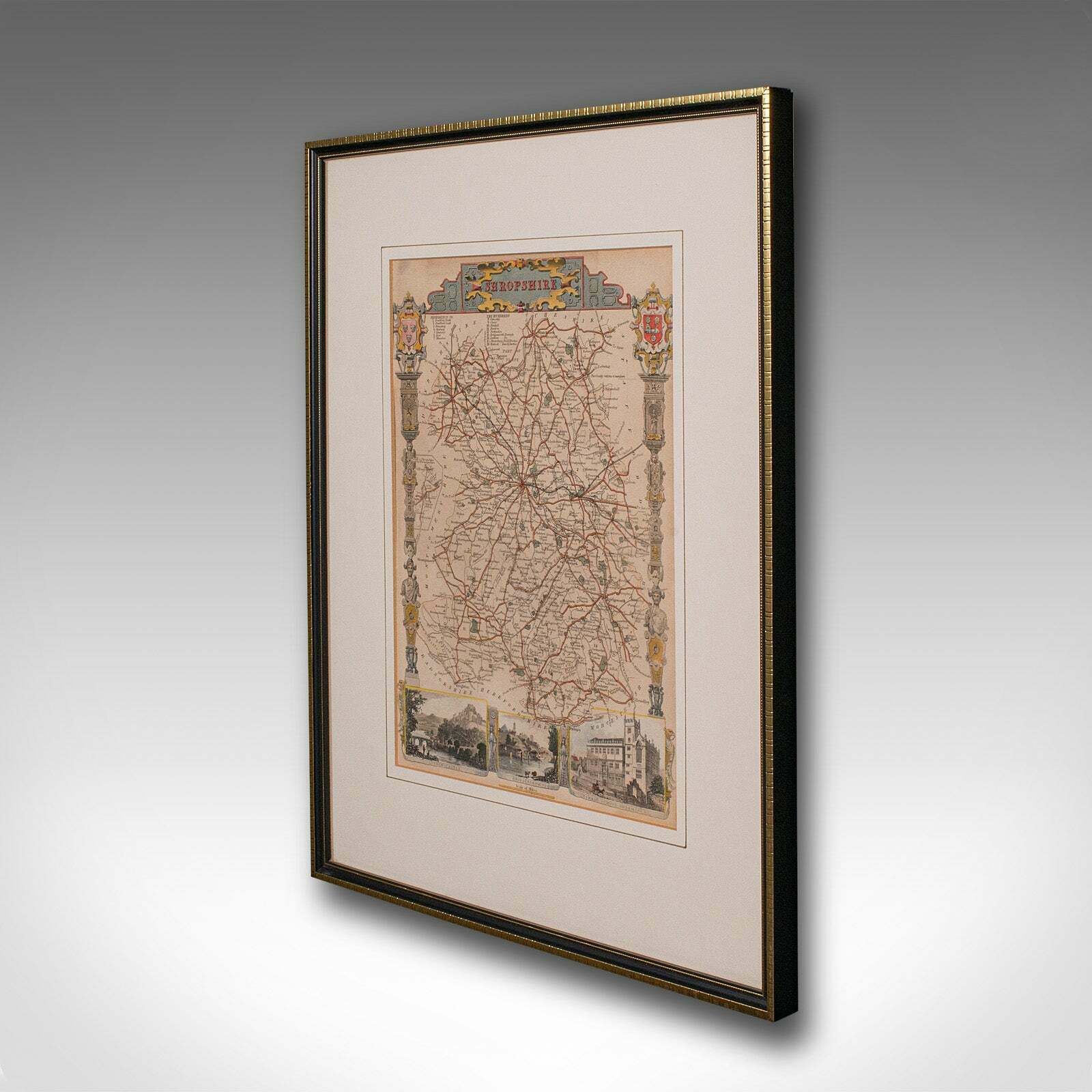 Antique Lithography Map Shropshire English Framed Cartography Victorian photo for sale