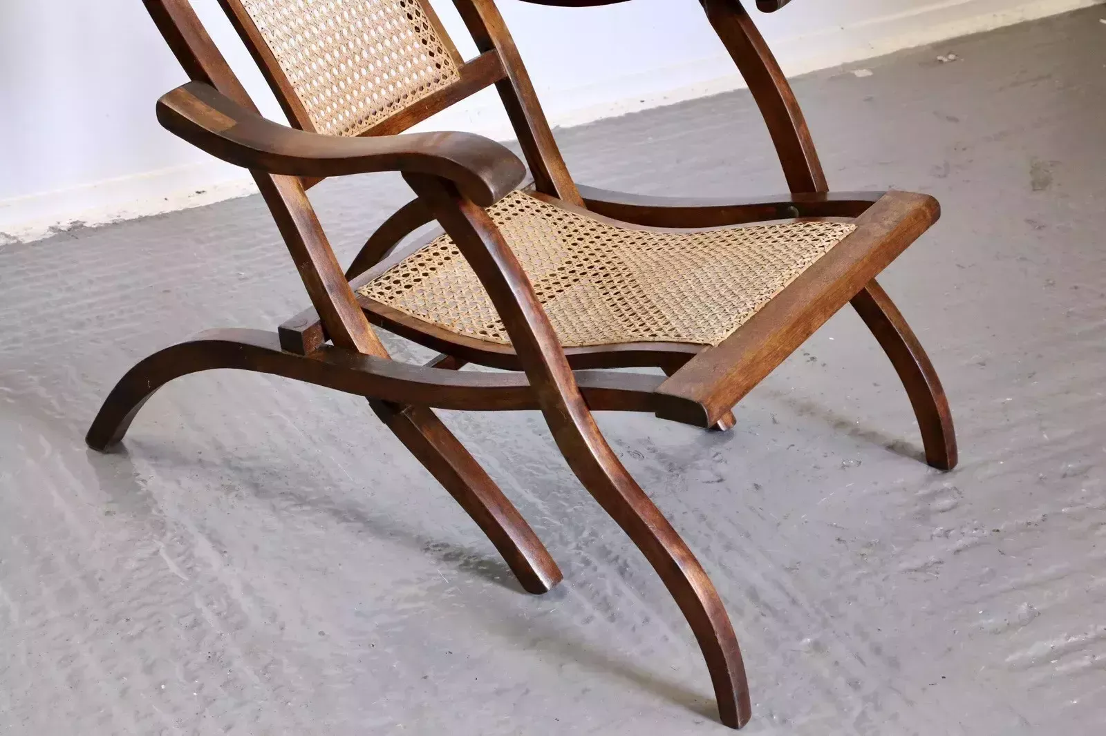 Pair Fine Early Victorian Walnut And Cane Folding Travel Steamer Chairs photo vinterior