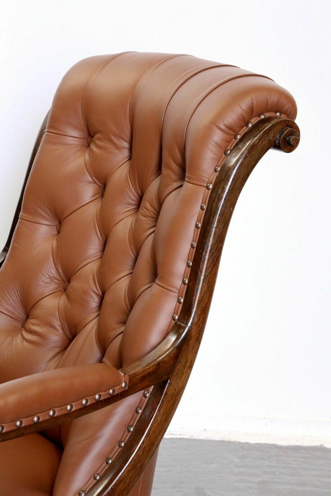 Furniture Fine Antique William IV Rosewood Barley Twist Tan Button Stud Leather Armchair photo