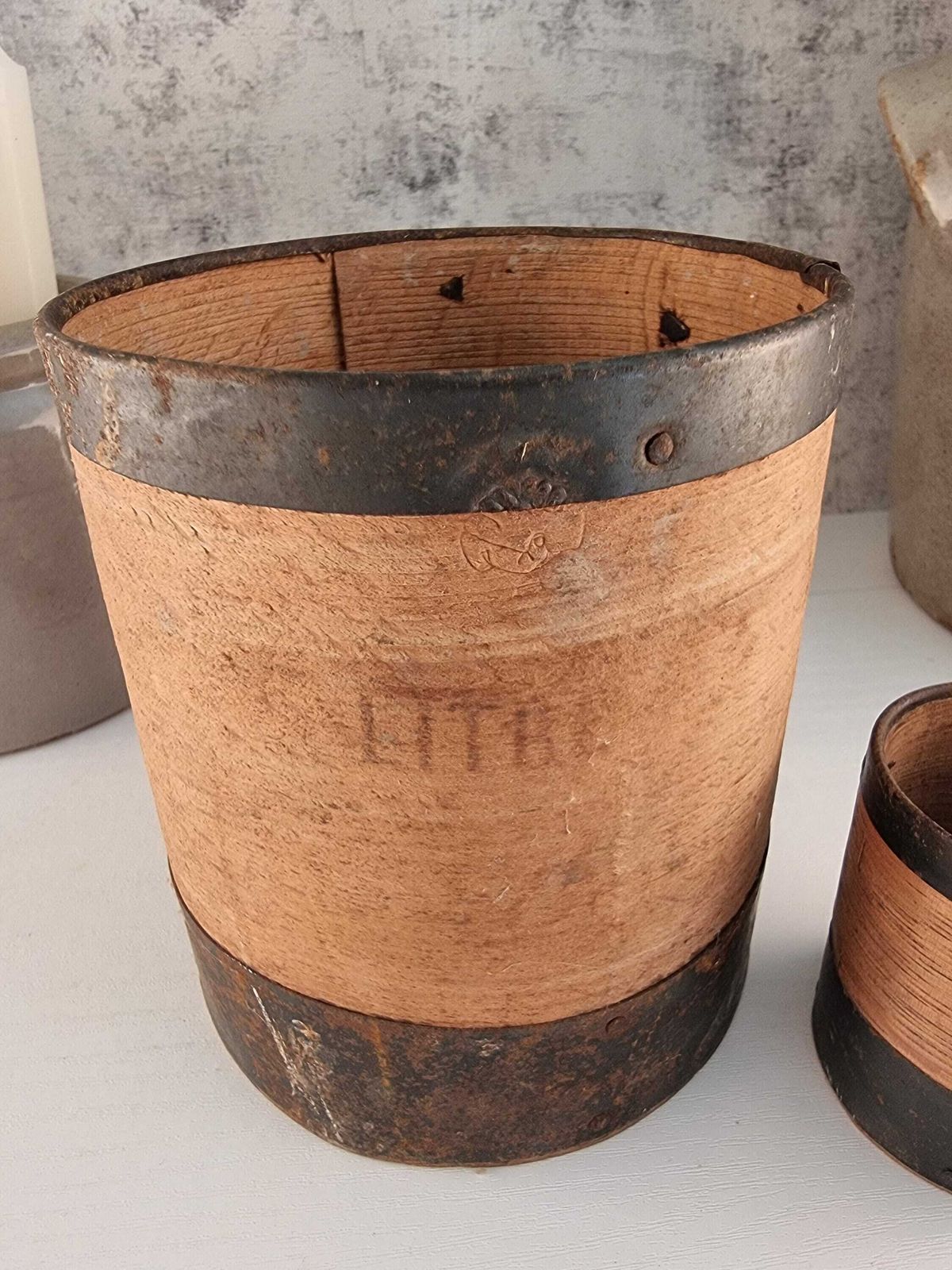 French Antique Wooden Grain Measures, French Antique Wooden Grain Measures, Farmhouse Country Decor photo furniture