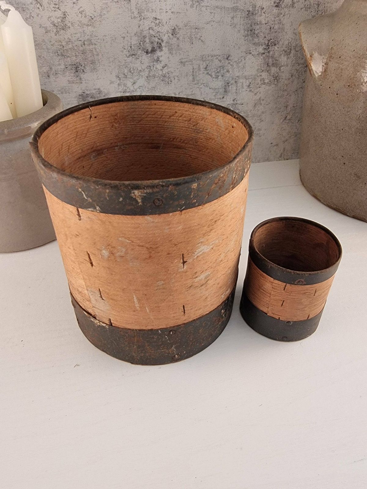 French Antique Wooden Grain Measures, French Antique Wooden Grain Measures, Farmhouse Country Decor photo vinterior