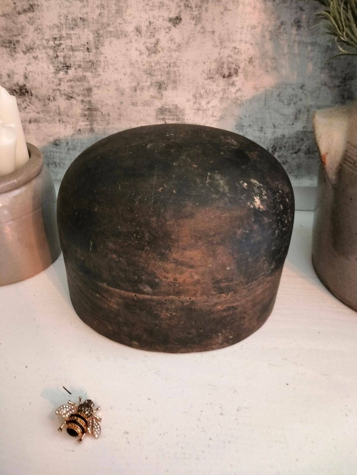 French Antique Wooden Hat Mold, Hat Mould, Milliners Block, Mold For Milliner, Form For Hat, Hat Stand, Shop Display photo vinterior