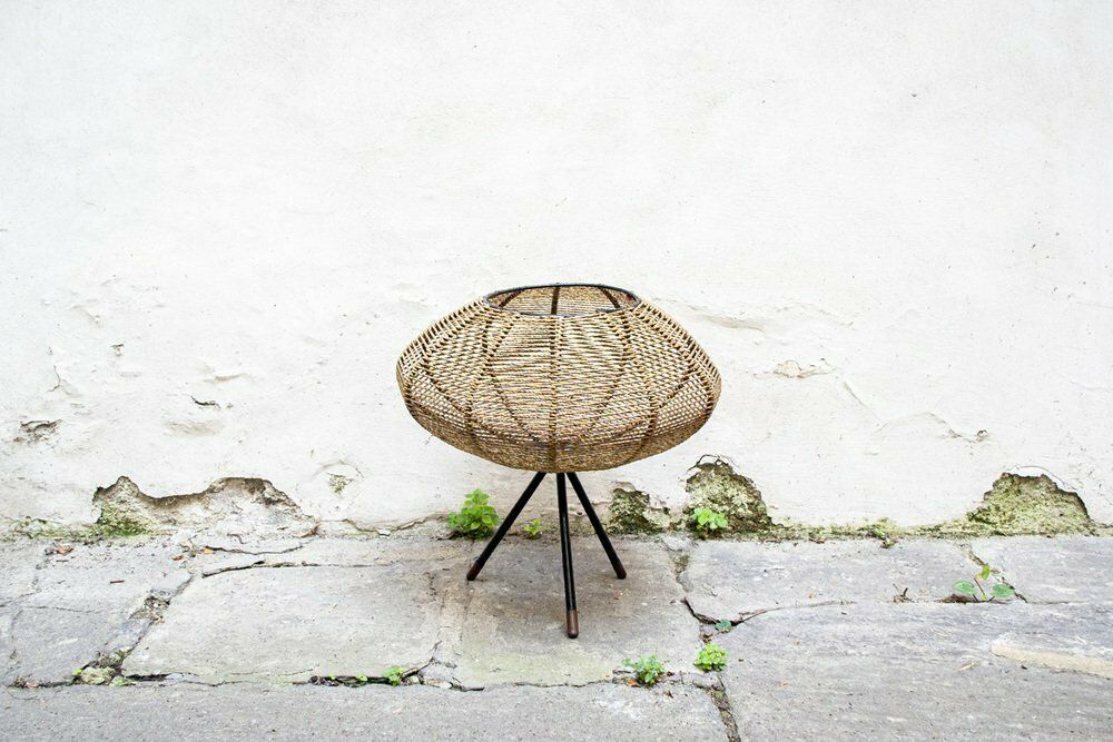Italian Iron And Rattan Magazine Rack, 1950s