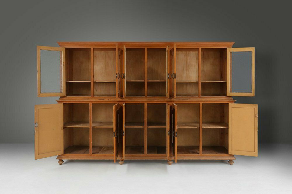 photo furniture 12 Door Monastery Or Display Cabinet In Pine, Belgium, 1890s