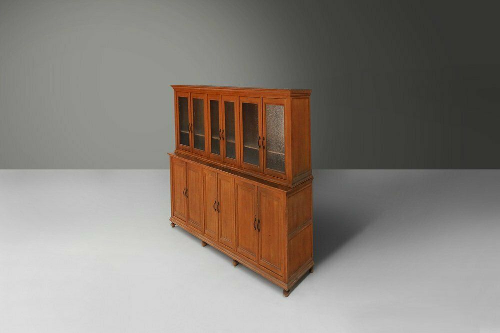 photo vintage 12 Door Monastery Or Display Cabinet In Pine, Belgium, 1890s