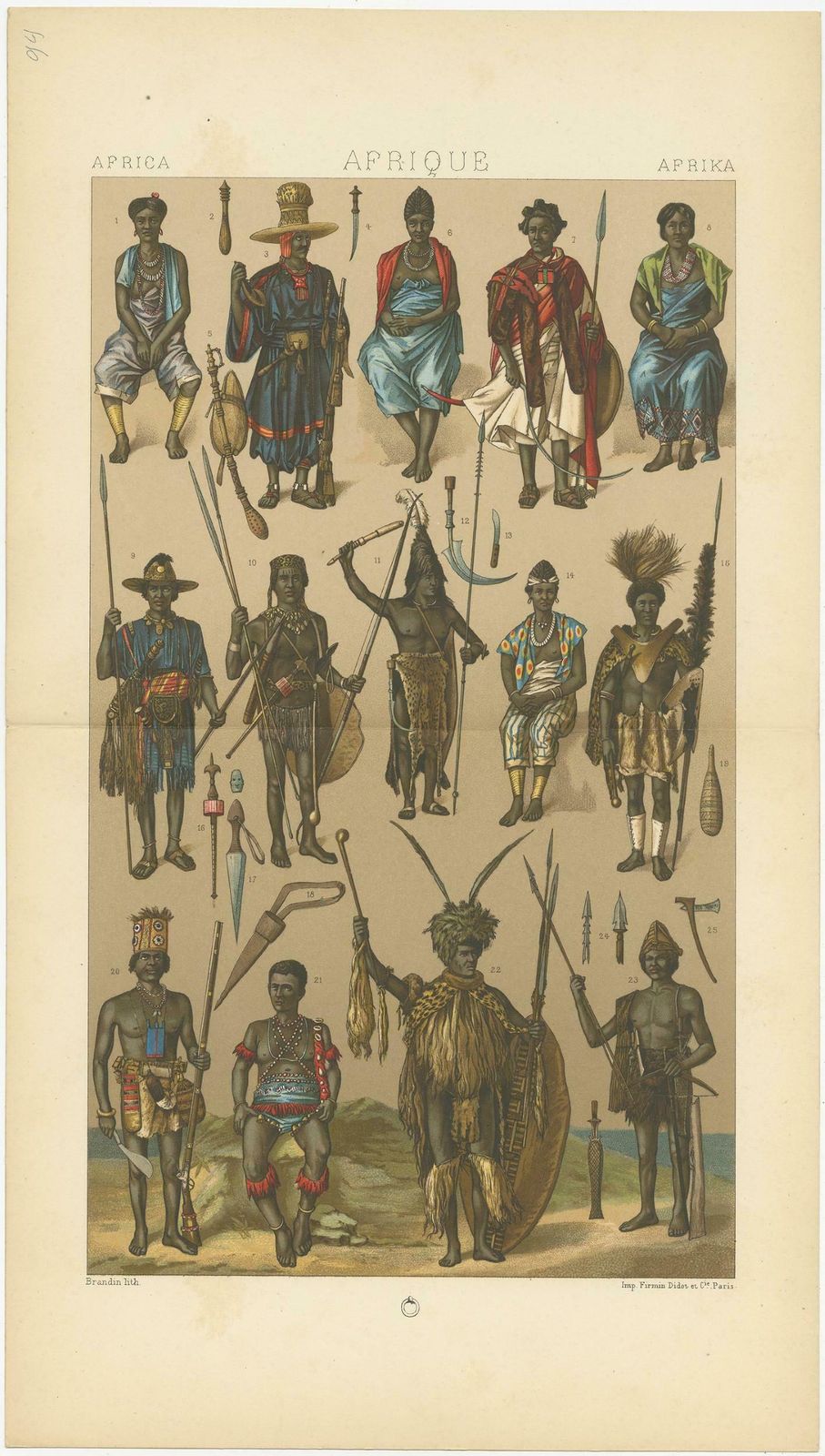 Antique Print Of African Armaments Racinet, 'Circa 1880' photo Art