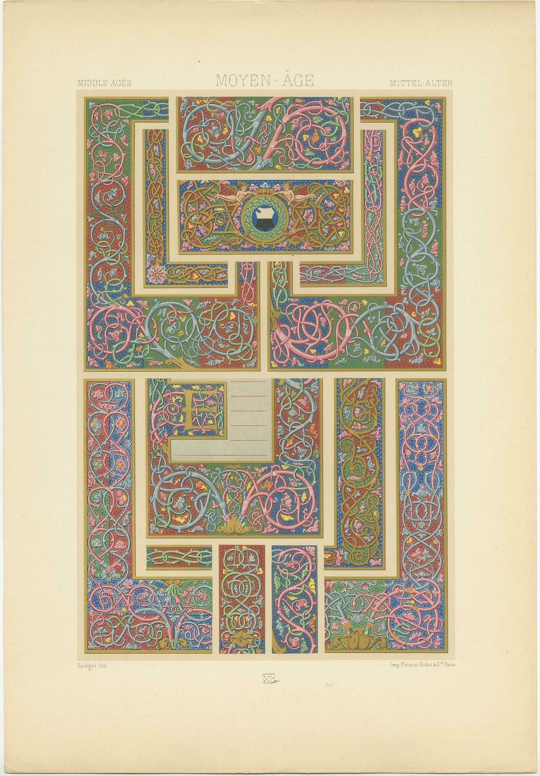 Pl. 58 Antique Print Of Middle Ages Enamelwork On Glass By Racinet, Circa 1890 photo for sale
