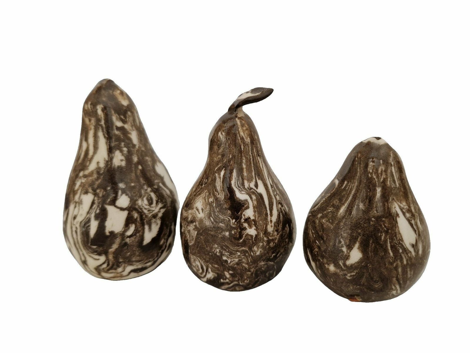 French Jaspe Pottery Pear Collection From Apt, Set Of 3, Hand Crafted Marbled Ceramic Trompe L'oeil Faux Fruit photo for sale