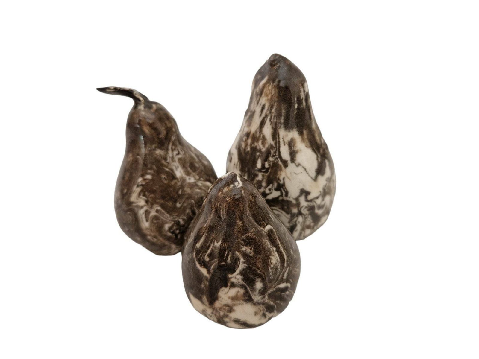 French Jaspe Pottery Pear Collection From Apt, Set Of 3, Hand Crafted Marbled Ceramic Trompe L'oeil Faux Fruit photo Home Decor