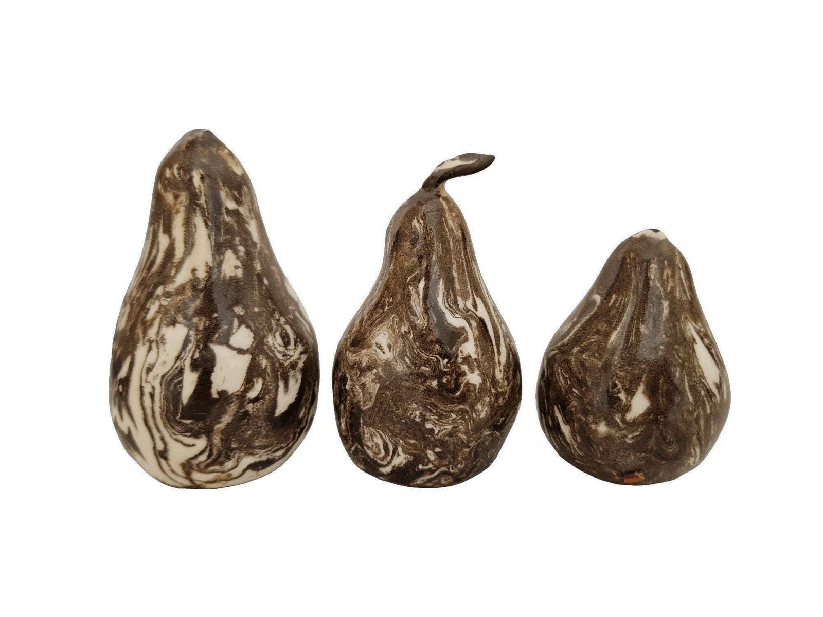 French Jaspe Pottery Pear Collection From Apt, Set Of 3, Hand Crafted Marbled Ceramic Trompe L'oeil Faux Fruit photo 96.0