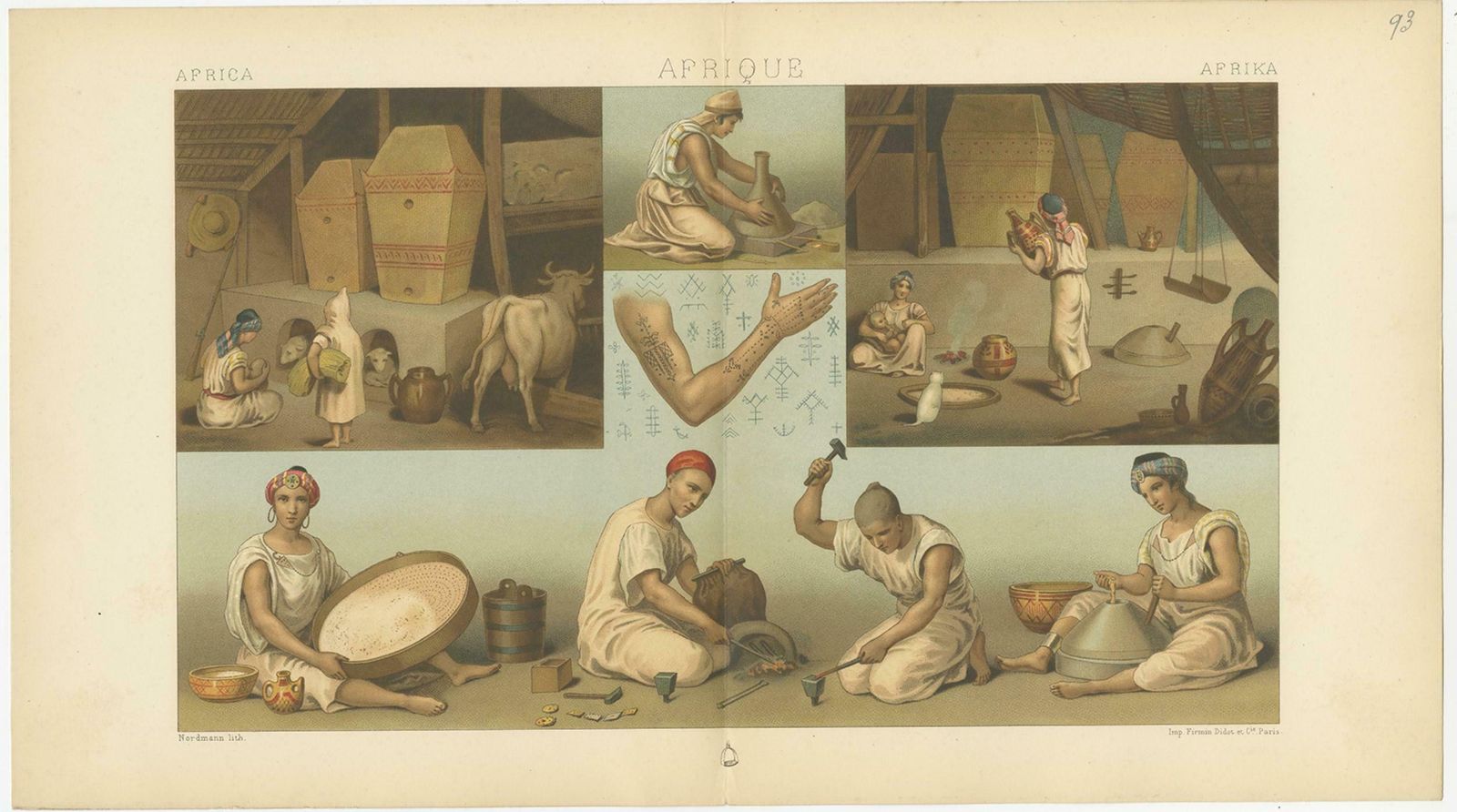 Antique Print Of African Labor Scenes Racinet, 'Circa 1880' photo furniture