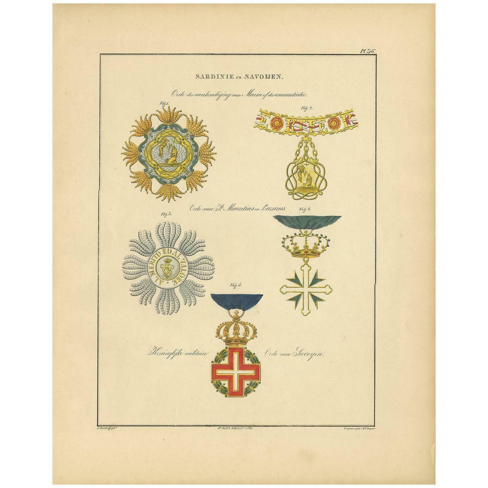 Antique Print Of Various Medals Of Sardinia & Savoy By G.L. De Rochemont, 1843