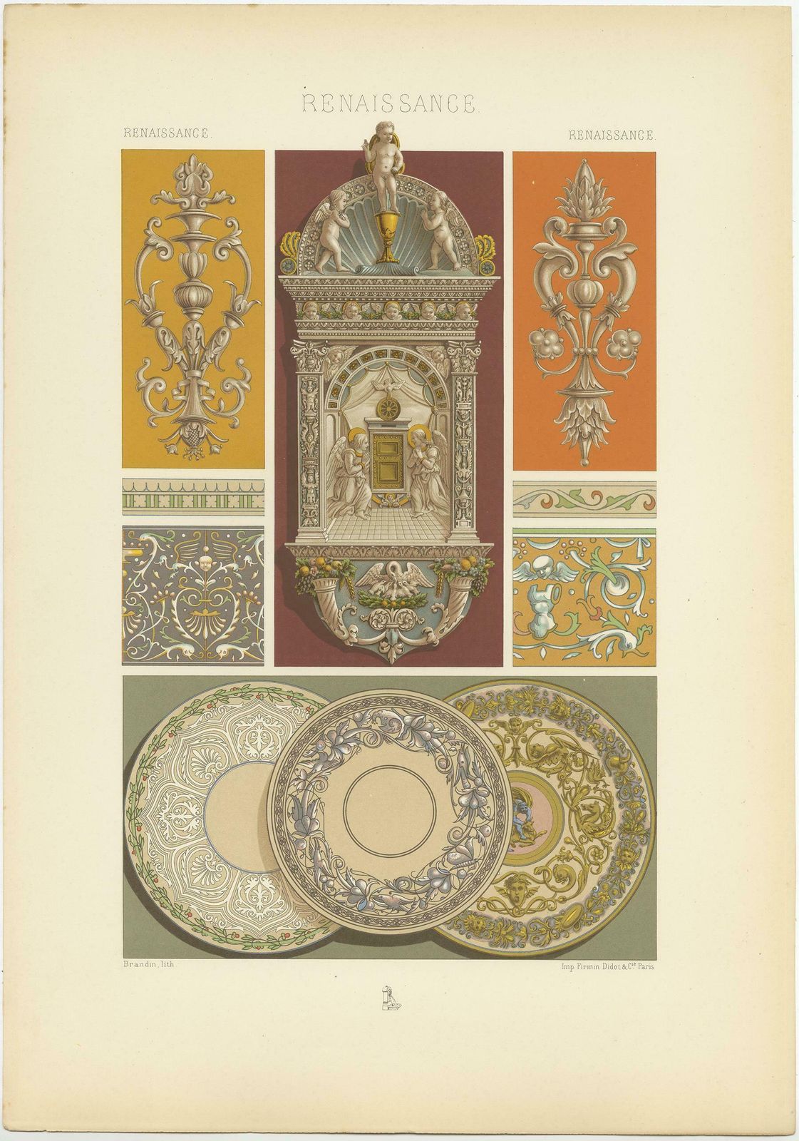 Pl. 88 Print Of Renaissance Ceramics And Stained Glass By Racinet, Circa 1890 photo Art