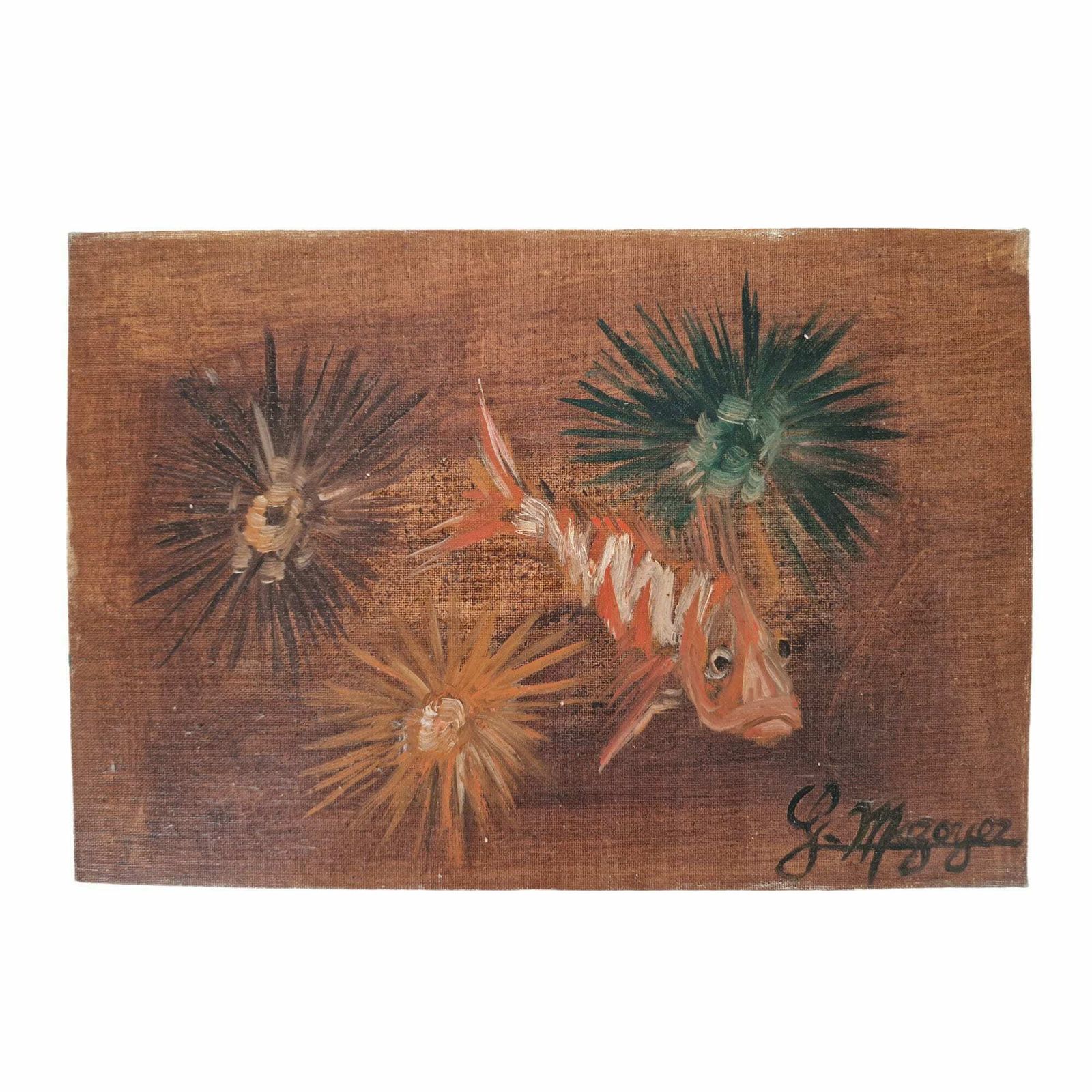 Comber Fish And Sea Urchin Underwater Painting By Georges Mazoyer, French Mediterranean Seascape Wall Art