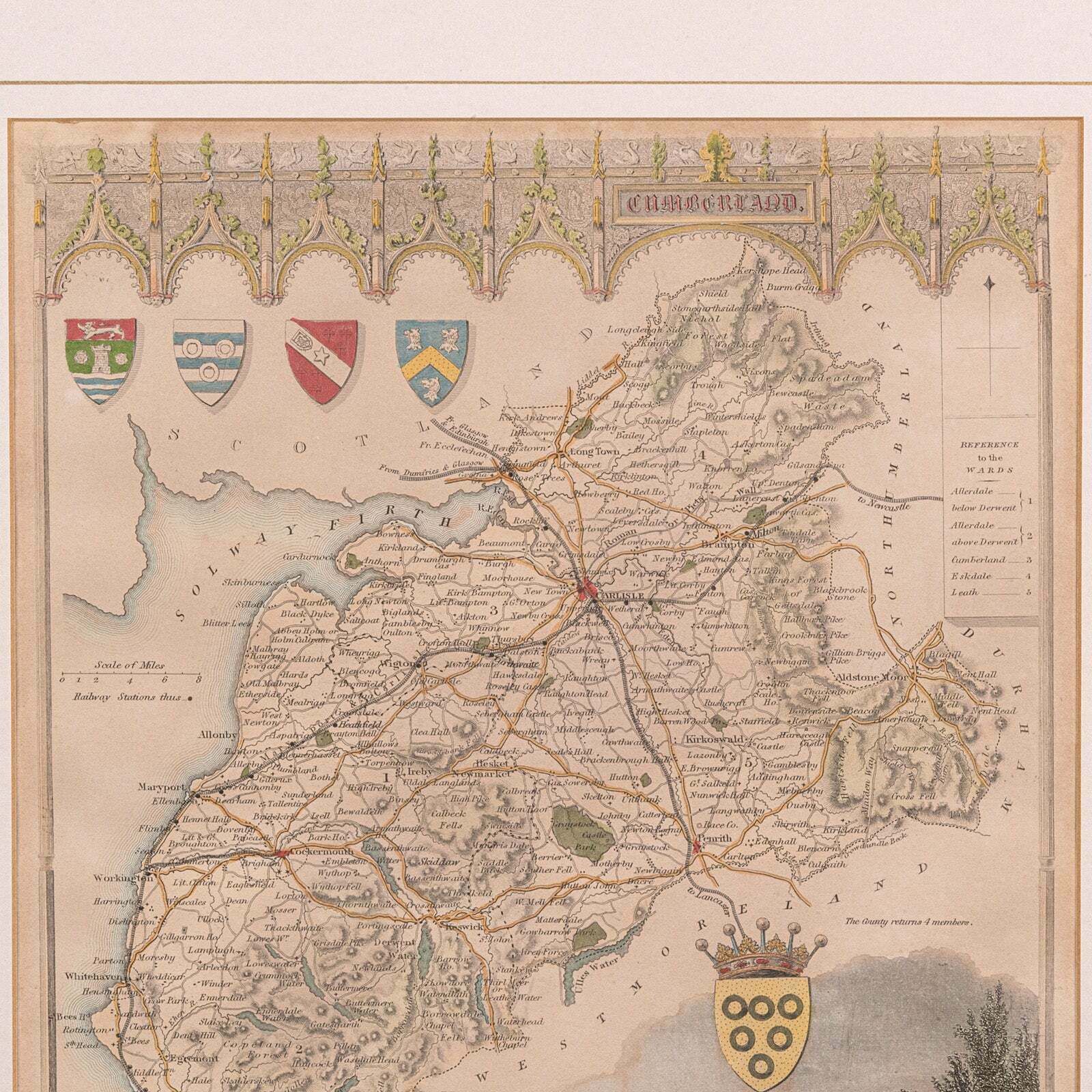Antique Lithography Map, Cumberland, English, Framed, Cartography, Victorian photo 295.0