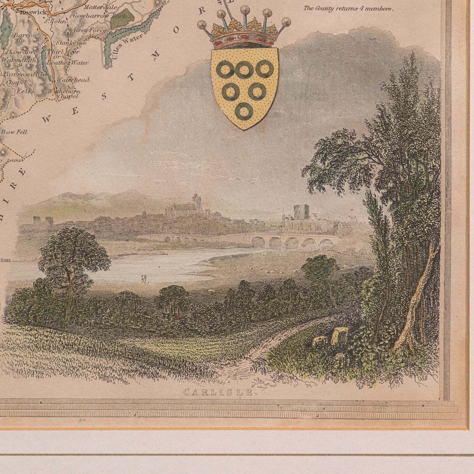 Art Antique Lithography Map, Cumberland, English, Framed, Cartography, Victorian photo