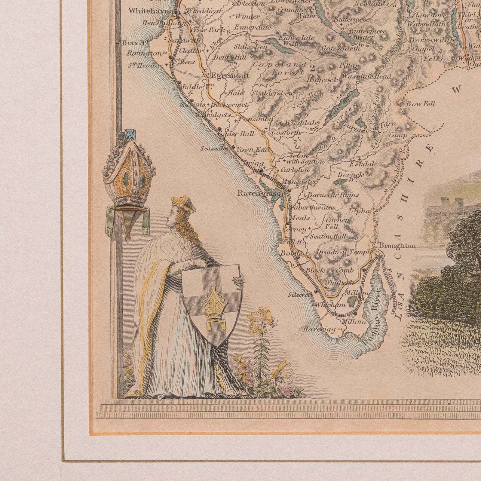 295.0 Antique Lithography Map, Cumberland, English, Framed, Cartography, Victorian photo