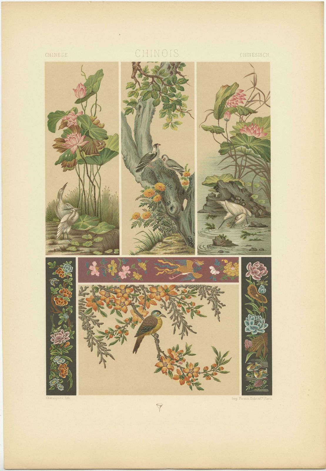 Pl. 9 Antique Print Of Chinese Paintings, Embroideries By Racinet, 'Circa 1890' photo furniture