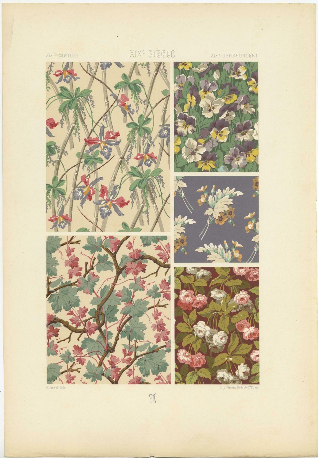 Pl. 119 Antique Print Of 19th Century Painted Fabrics By Racinet, Circa 1890 photo for sale