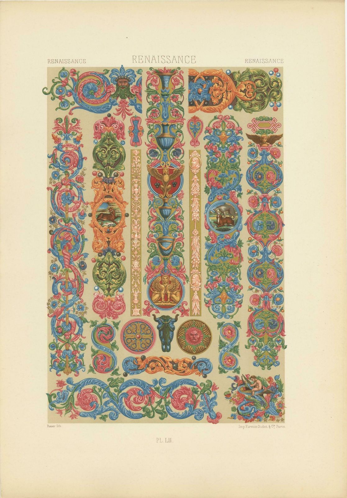Pl. 52 Antique Print Of Renaissance Ornaments By Racinet, Circa 1890 photo furniture