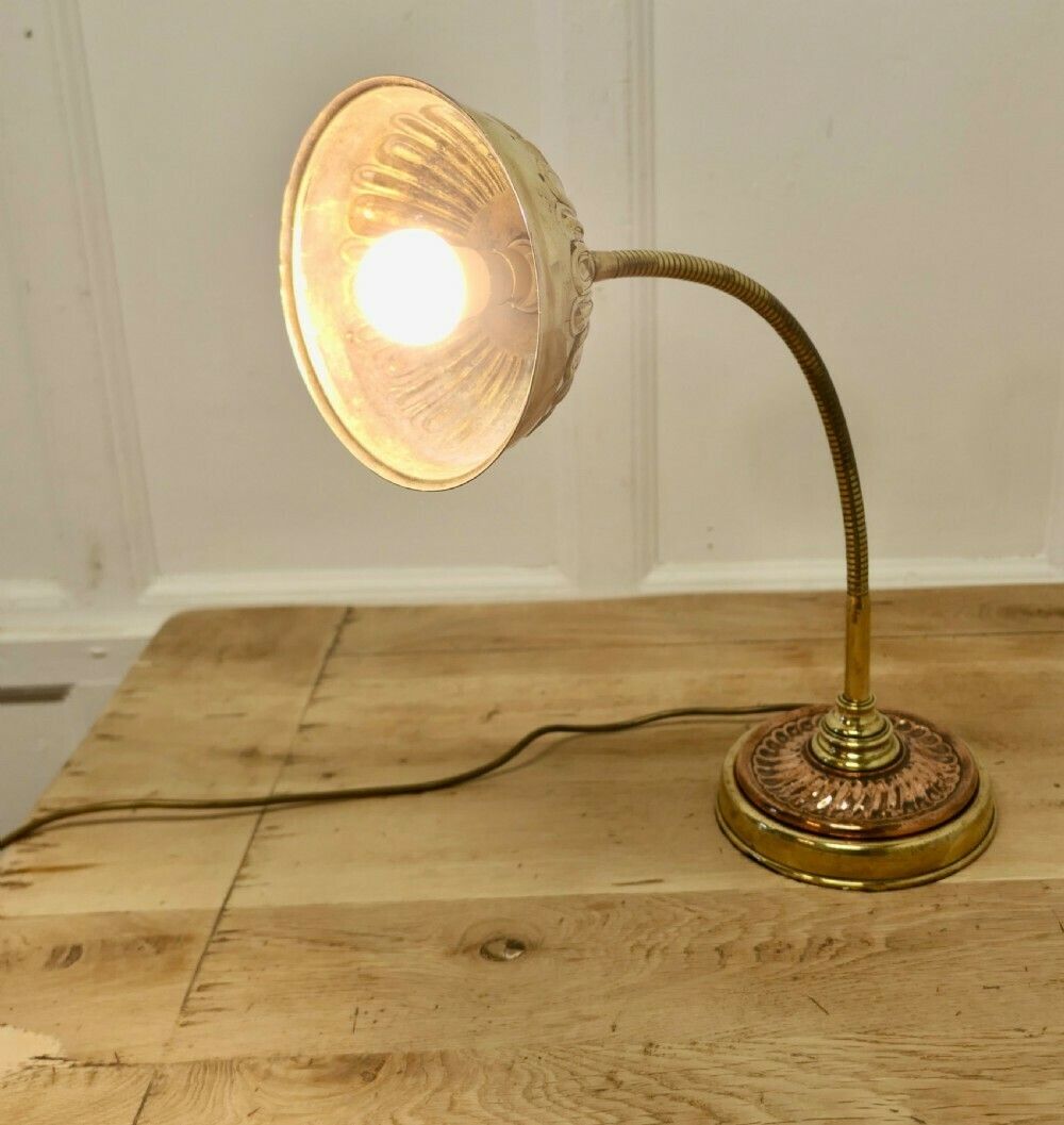 Unusual Art Deco Bankers Desk Lamp, In Copper And Brass photo 780.0