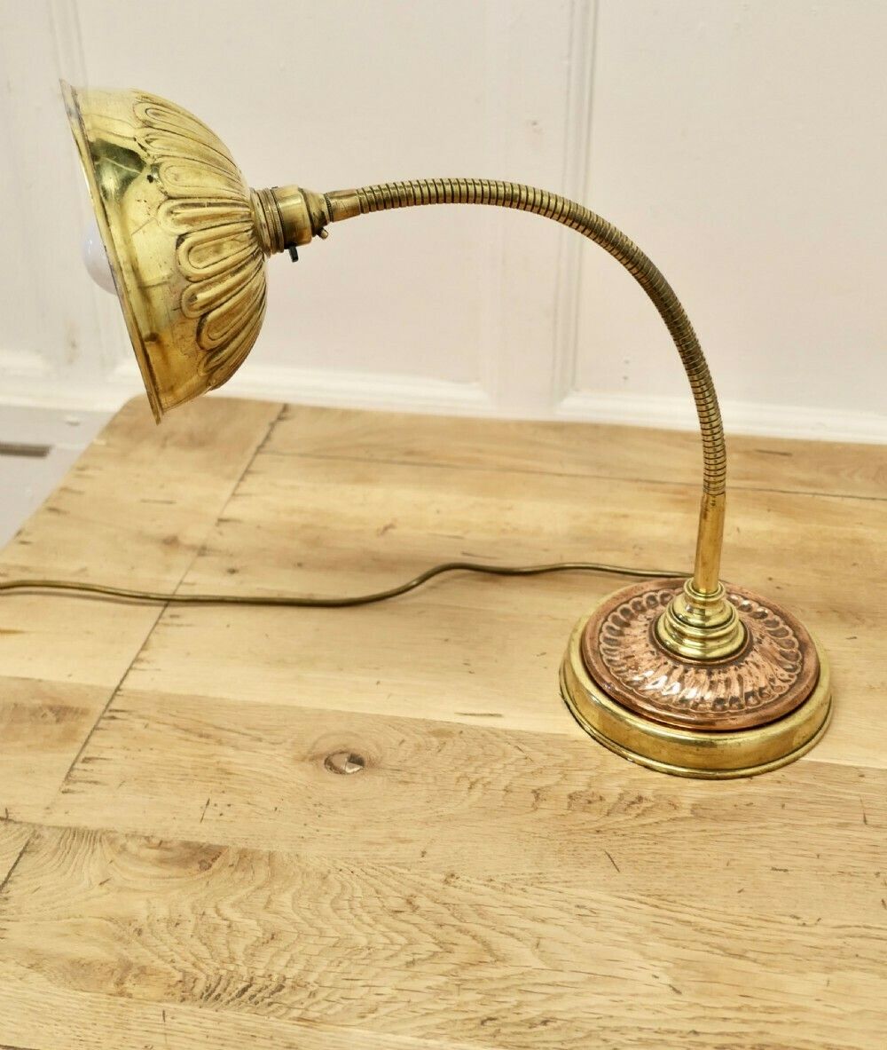 Unusual Art Deco Bankers Desk Lamp, In Copper And Brass photo buy