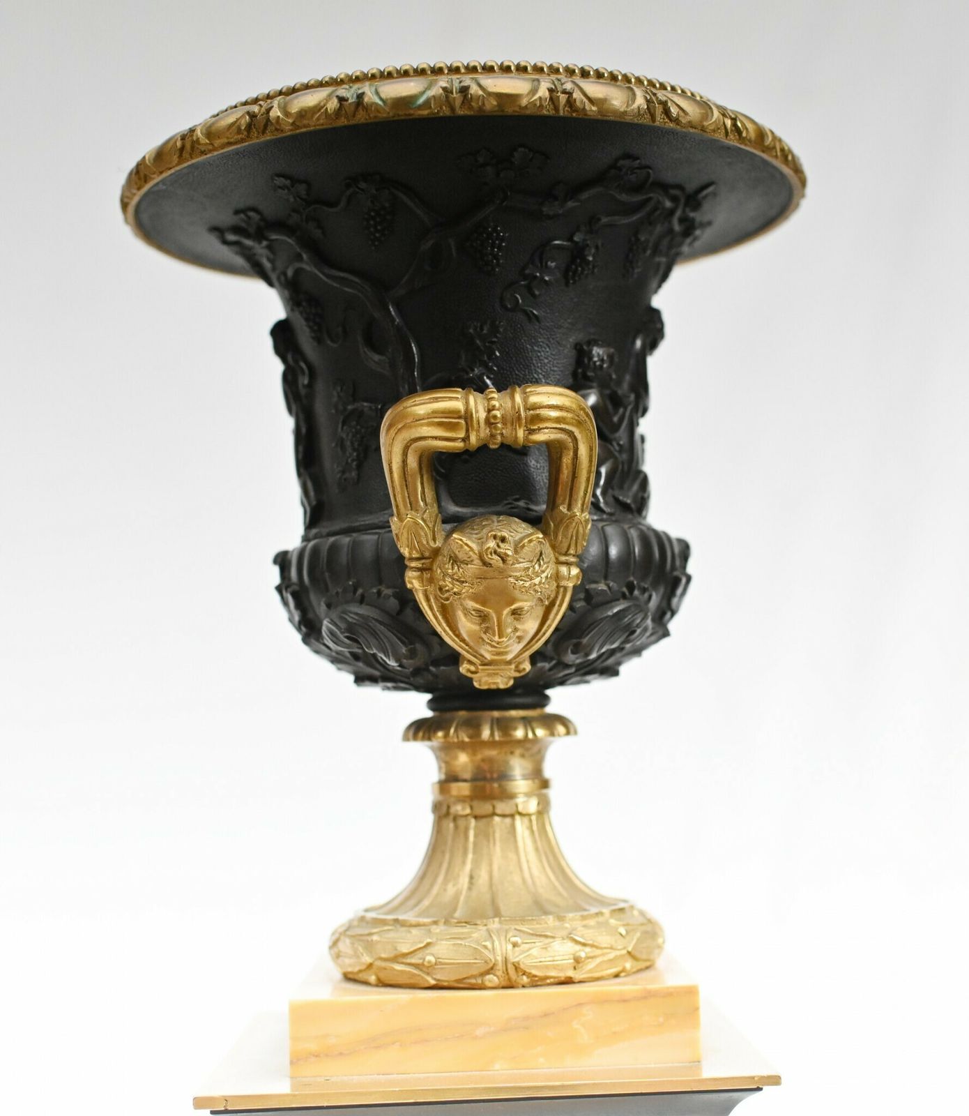 photo furniture Pair Bronze Urns Cherub Bacchus Italian Grand Tour Campana 1880