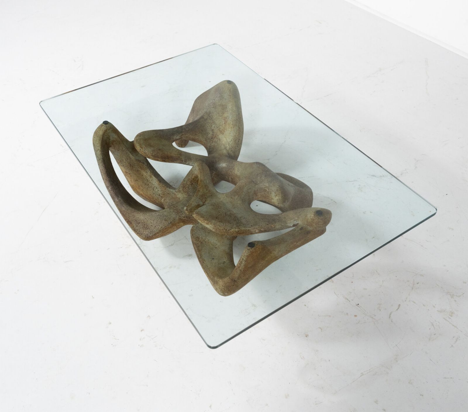 Furniture Mid Century Modern Coffee Table By Claudio Trevi, Glass And Concrete, 1970s photo