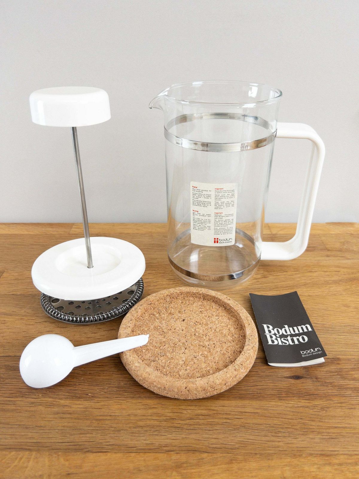 Vintage Bodum Coffee Press Picard With Coasters, Tea Cups And Spoons In White   Complete French Press Set With 6 Cups   Made In Denmark photo 158.0