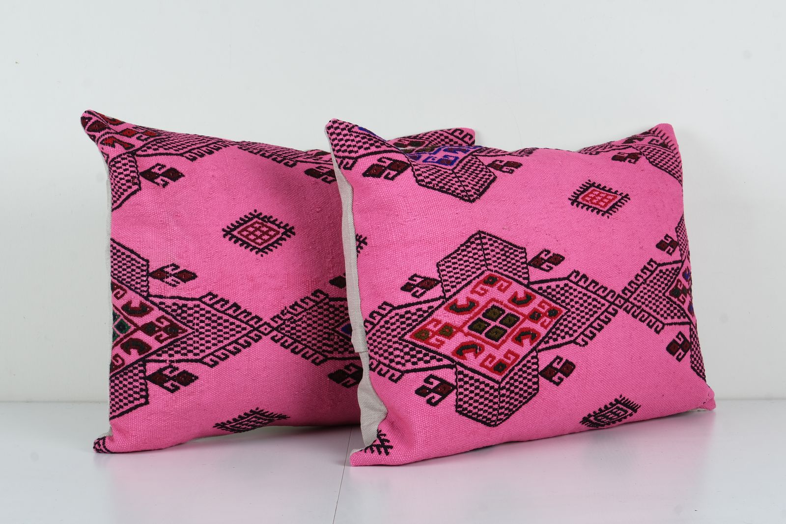 Pair Geometric Kilim Pillow Cases Made From A Boho Anatolian Handwoven Textile   Set Of Two Tribal Ethnic photo for sale