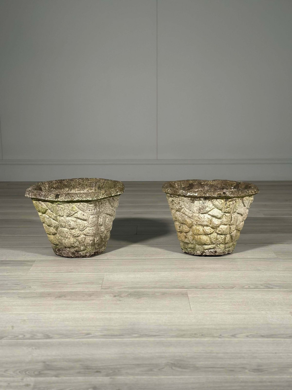 Pair Of Vintage Weathered Composite Stone Planters photo Garden Decor