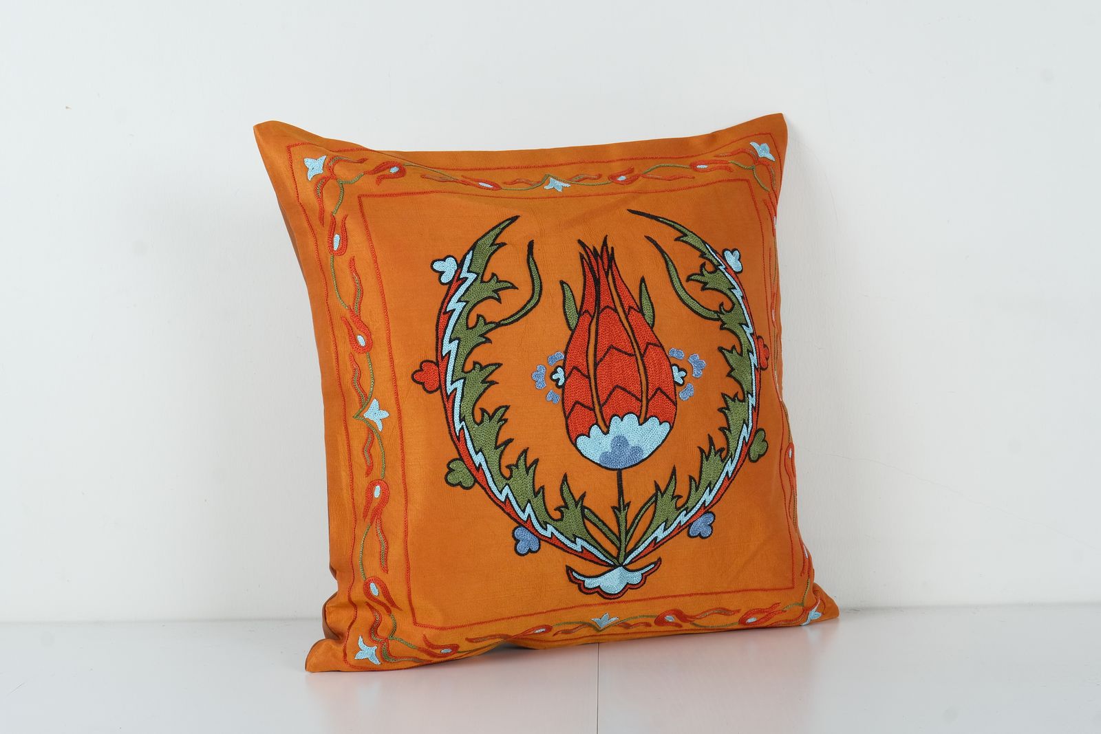 Turkish Suzani Silk Embroidery Pillow From Vintage Suzani Textile   Floral Bukhara Cushion Cover photo furniture