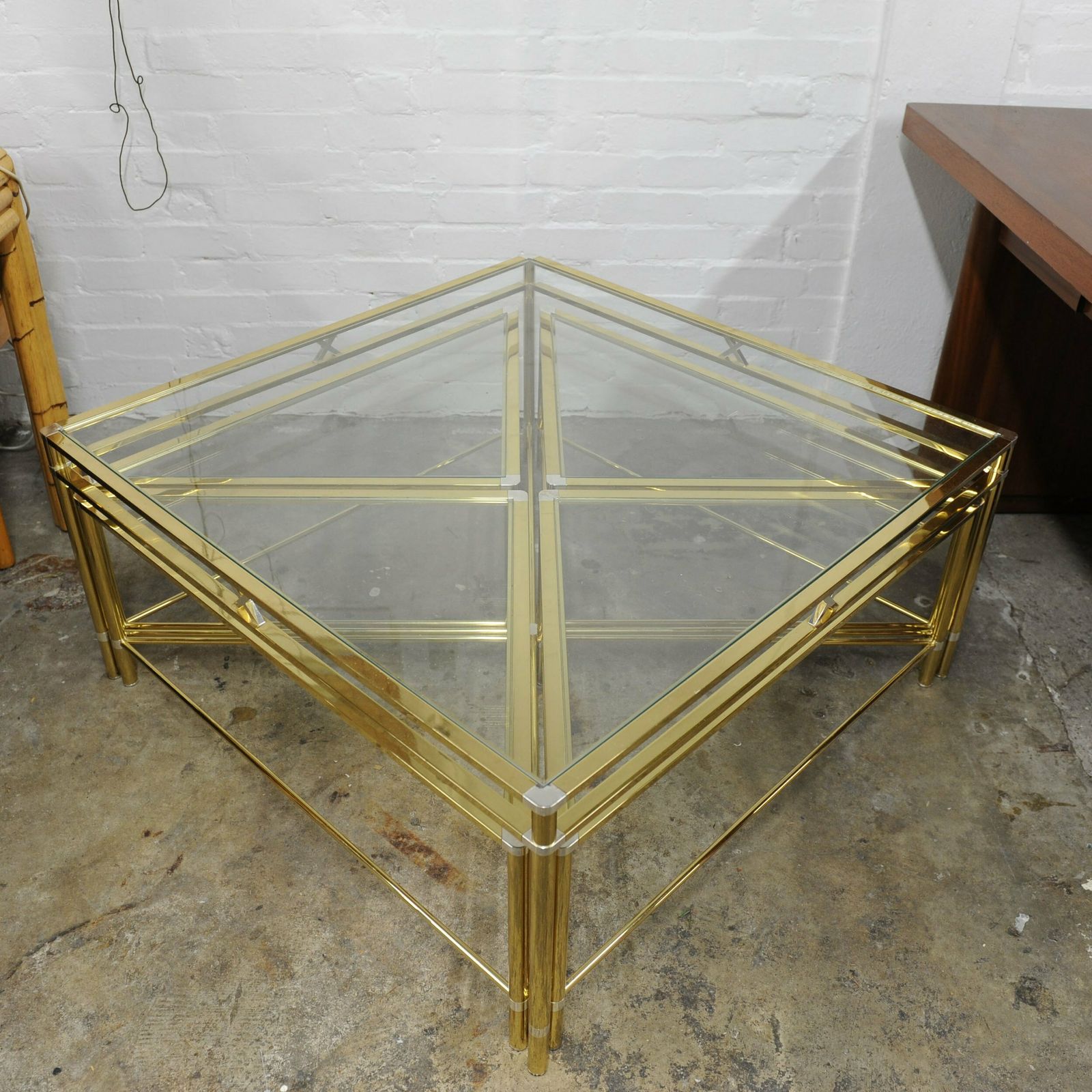 Bicolour Hollywood Regency Glass Coffee Table With Nest, 1970s photo Furniture