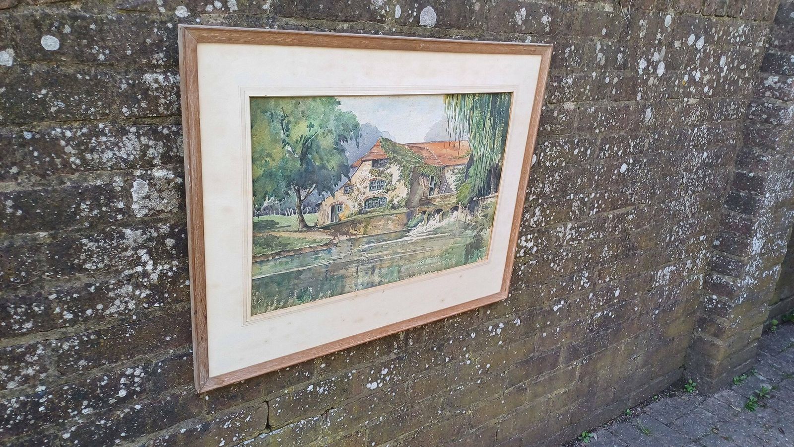 Large Vintage Watercolour Of A Kent House On A River   Mill House, Water House, Original Water Colour photo furniture