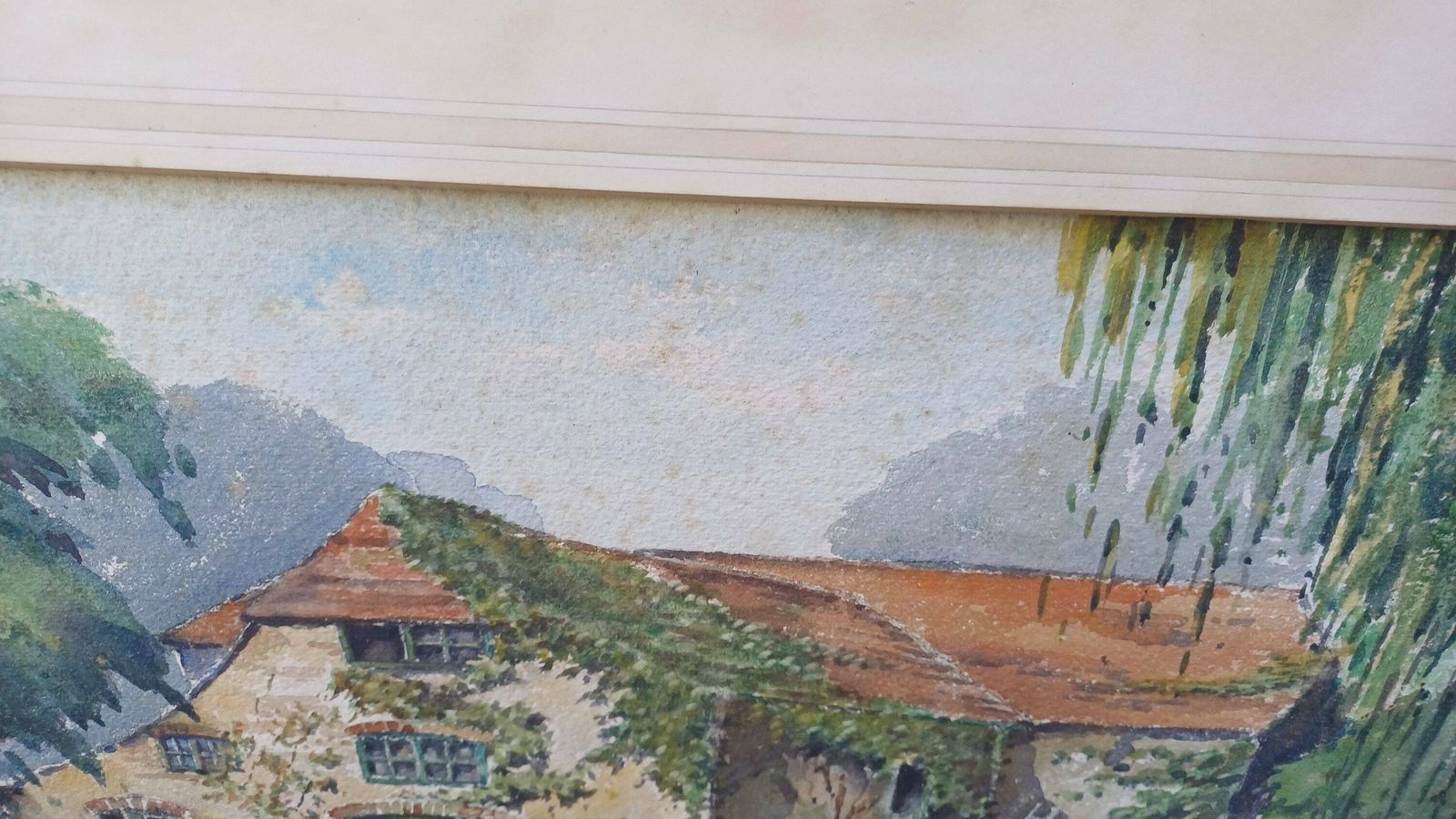 Large Vintage Watercolour Of A Kent House On A River   Mill House, Water House, Original Water Colour photo buy