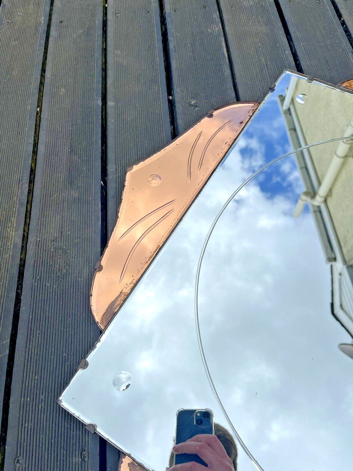 photo furniture Huge 28" Beautiful 1930's Art Deco Flower Shaped Over Mantel Mirror Copper Peach