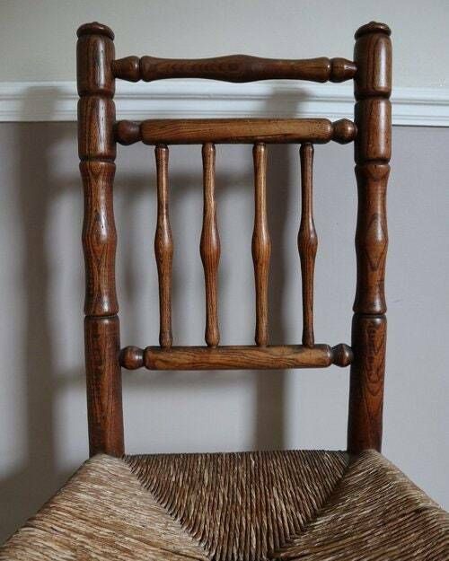 Spindle Back Wooden Chair With Rush Seat photo furniture