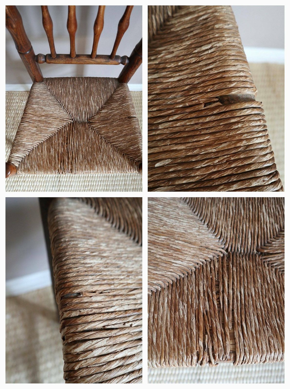 photo furniture Spindle Back Wooden Chair With Rush Seat