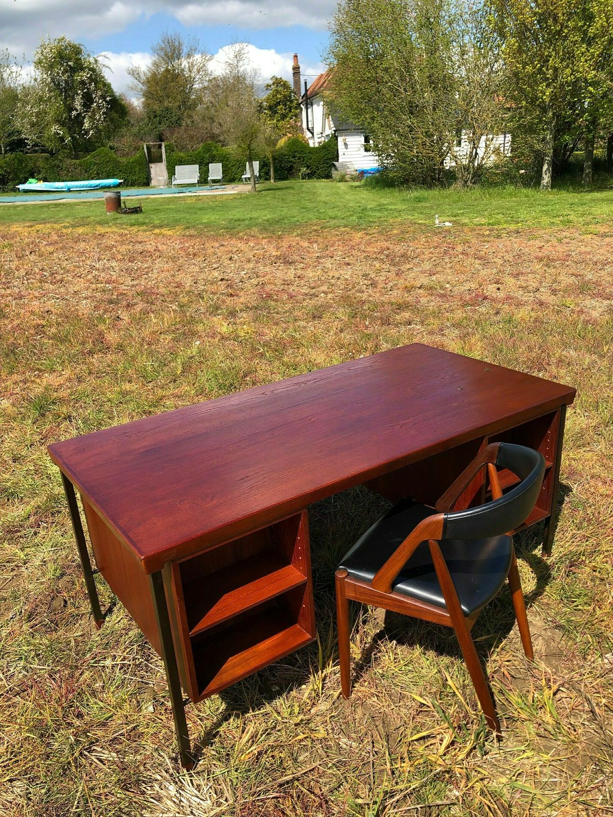 Mid Century Modern Danish Teak Partners Desk By Peter Hvidt & Orla Mølgaard Nielsen For Søborg, Denmark, 1950s photo for sale