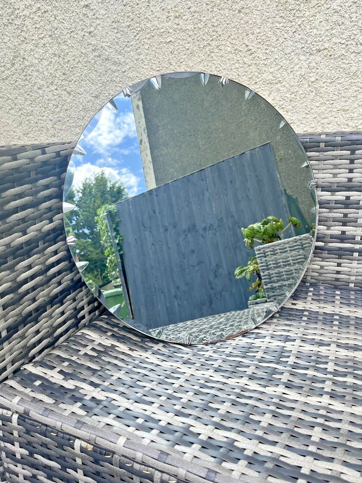 Antique Art Deco Period 30's Round Scallop Shell Faceted Edge Wall Mirror G.U.S. photo 185.0