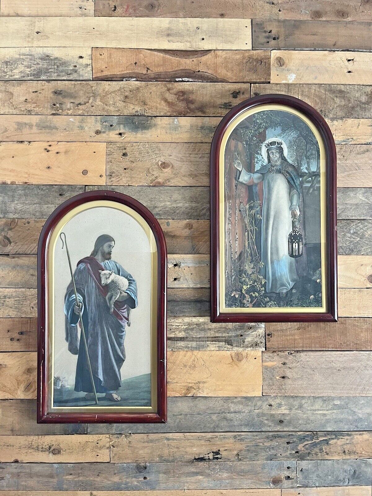 2 Framed Antique Pre Raphaelite Jesus Religious Ecclesiasrical Prints Light Of The World William Holman Hunt The Good Shepherd William Dobson