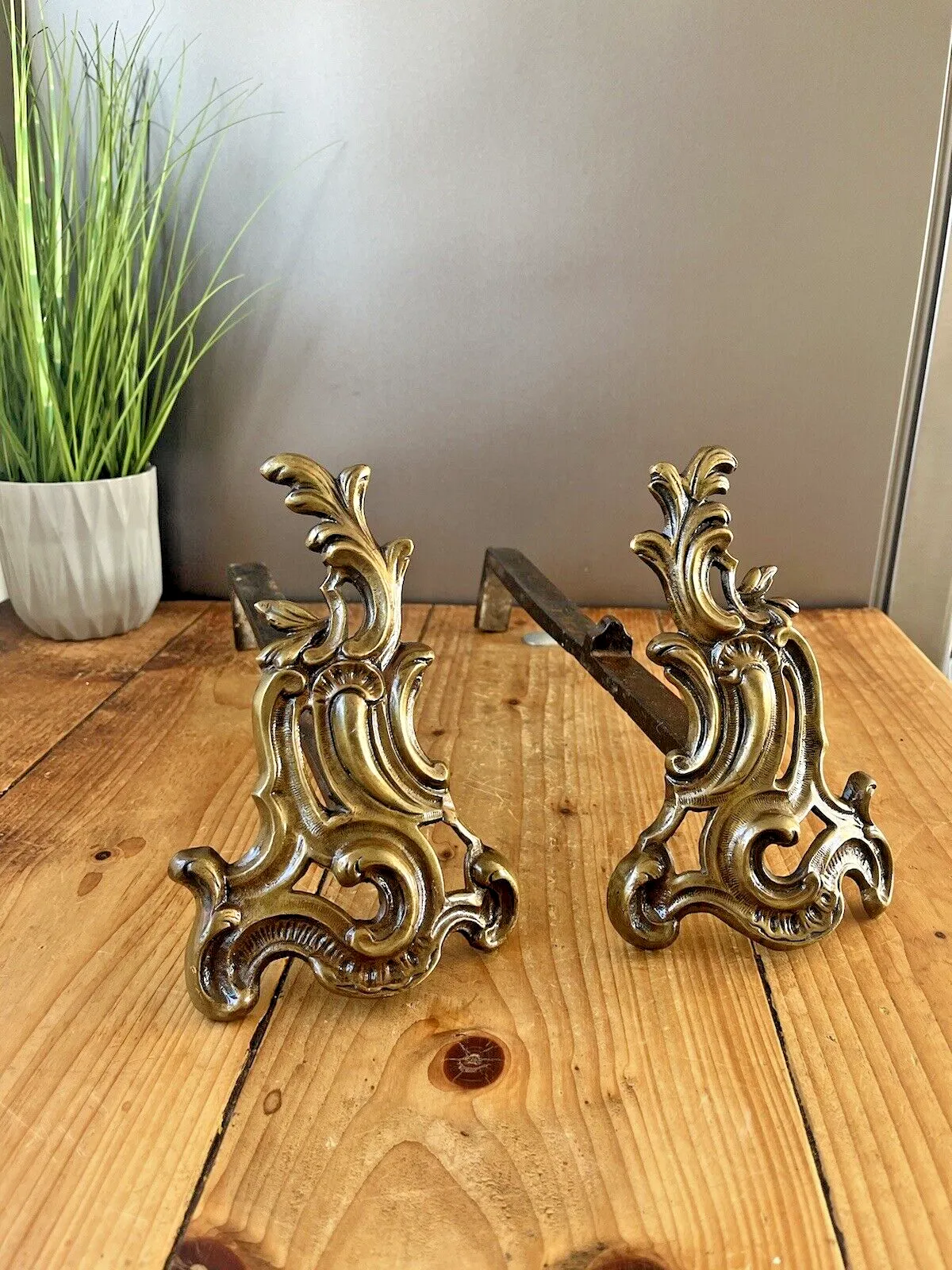 Superb Antique 19th C French Rococo Style Fireside Fire Dogs Andirons Chenet photo for sale