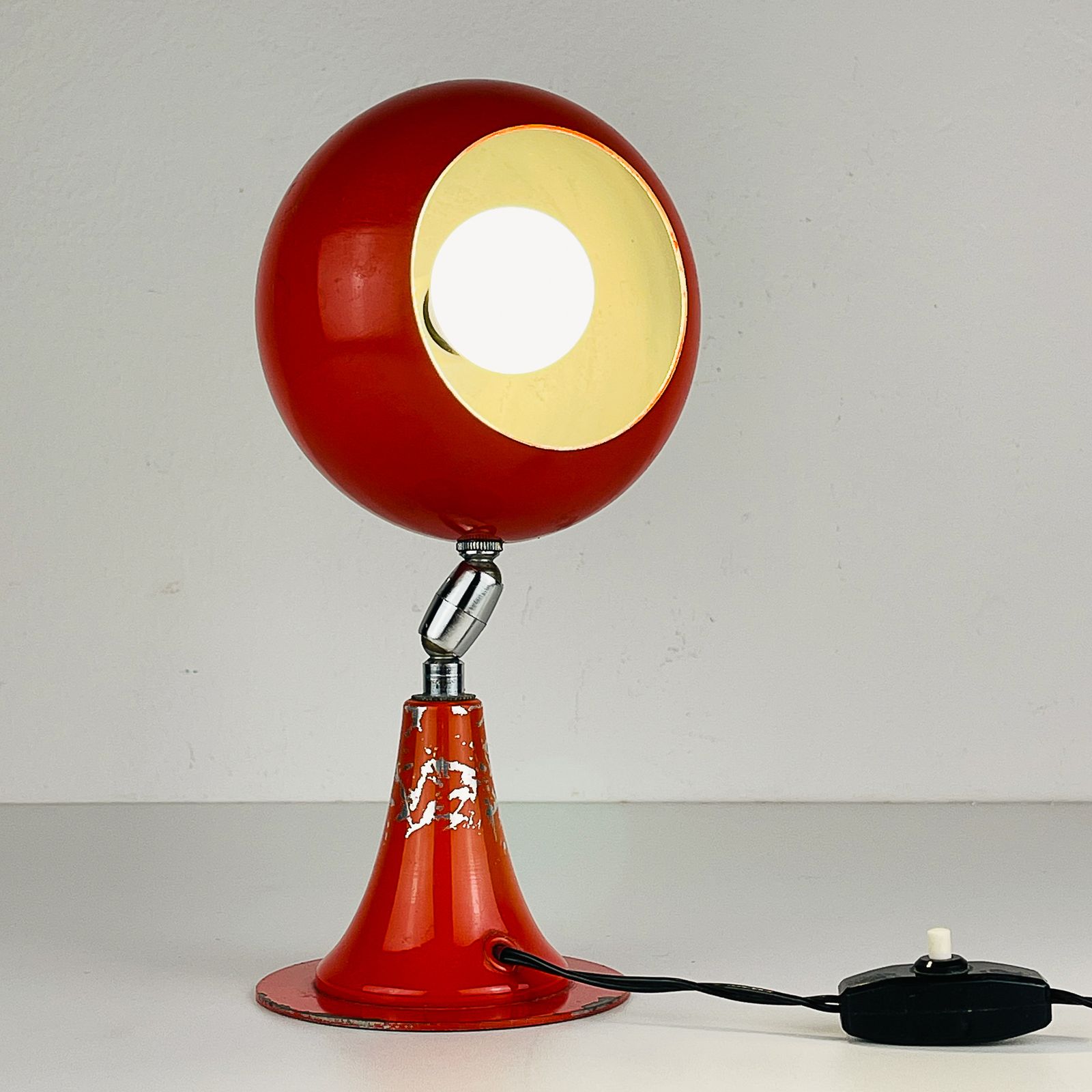 Vintage Red Metal Desk Lamp Eyeball Italy 1970s photo buy
