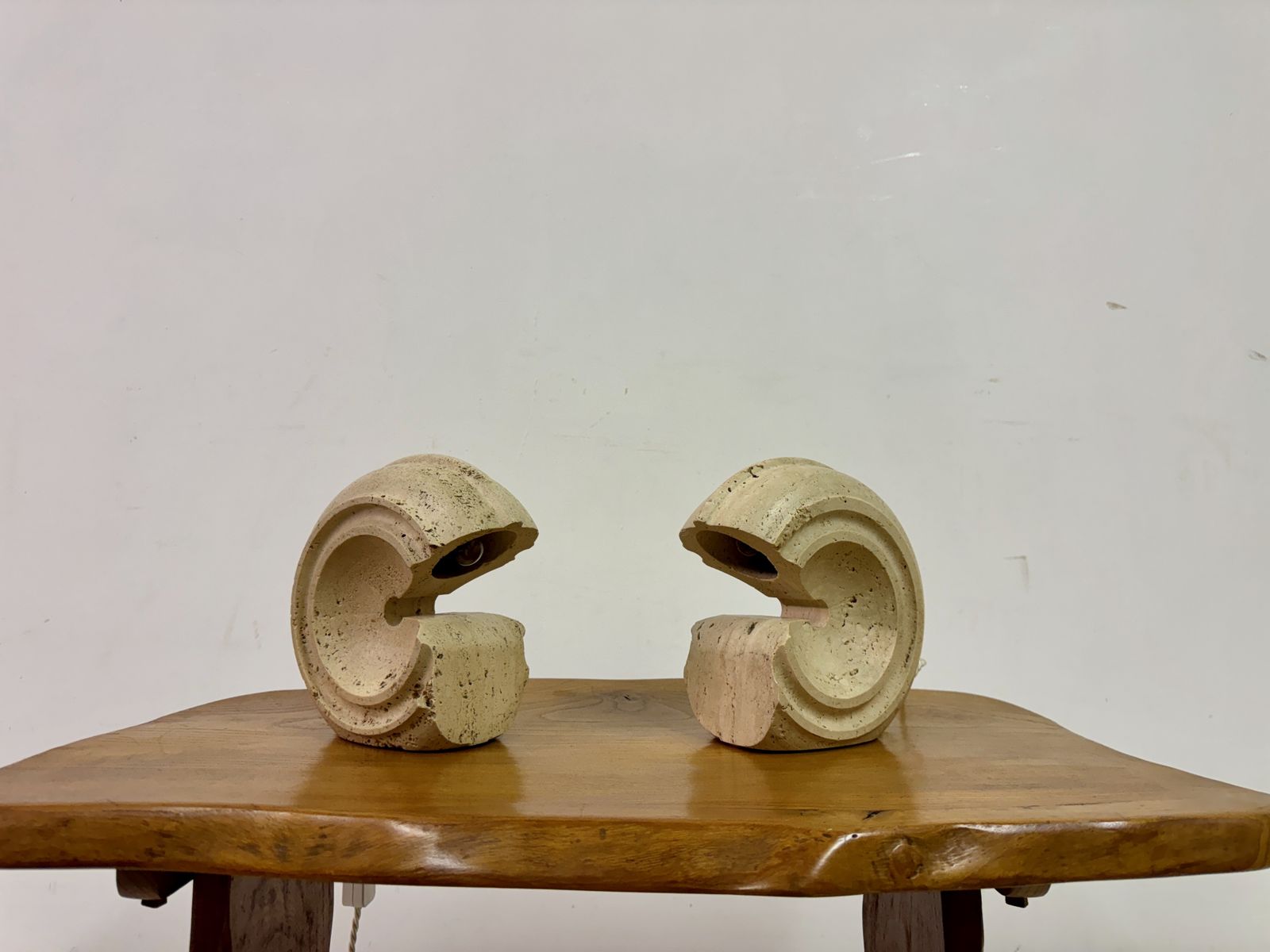 Pair Of Sculptural Travertine Lamps By Giuliano Cesari photo 2795.0