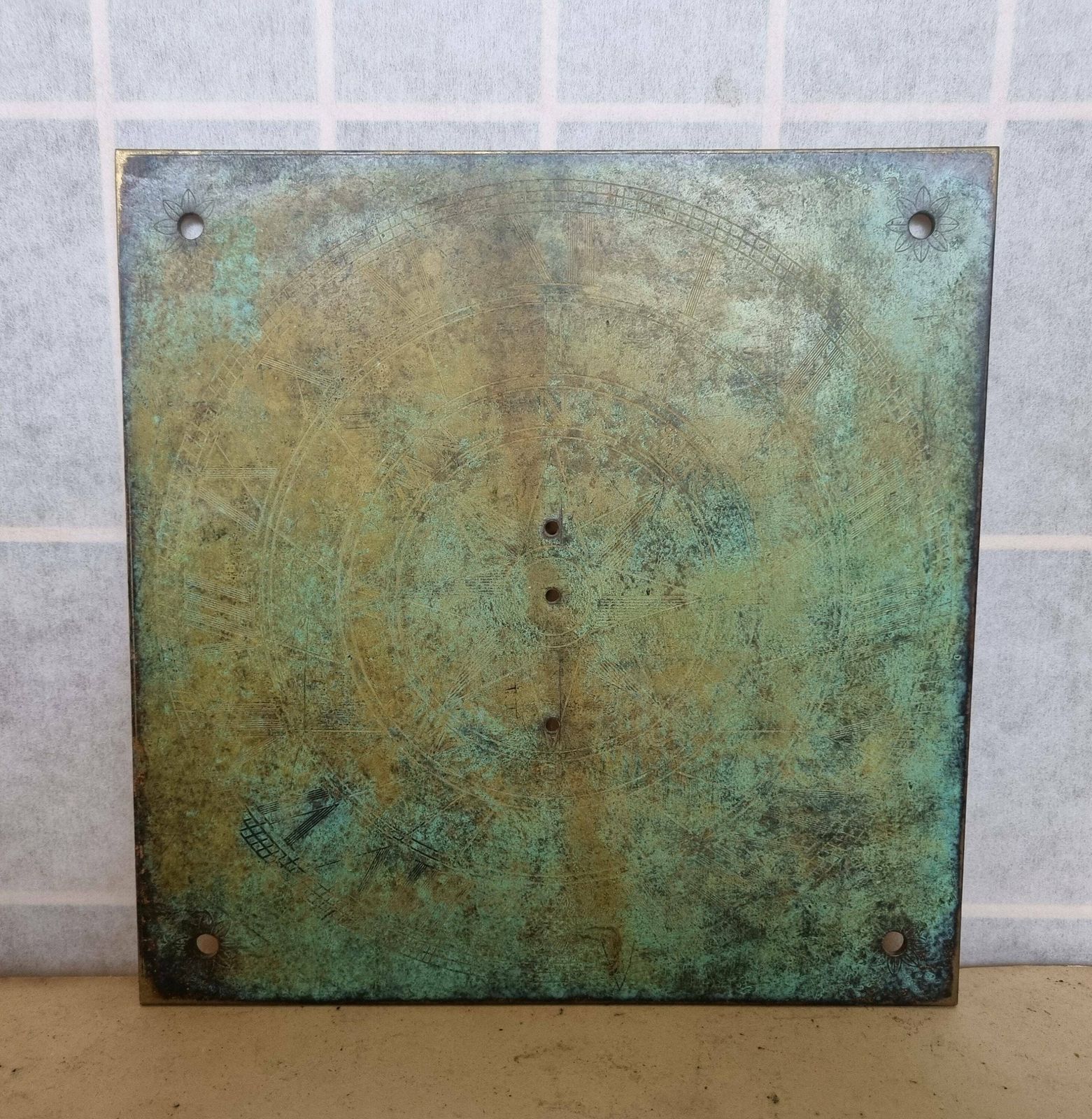 Antique Sundial Plaque Bronze Signed Chas Dobfon Bath Heavy Verdigris English