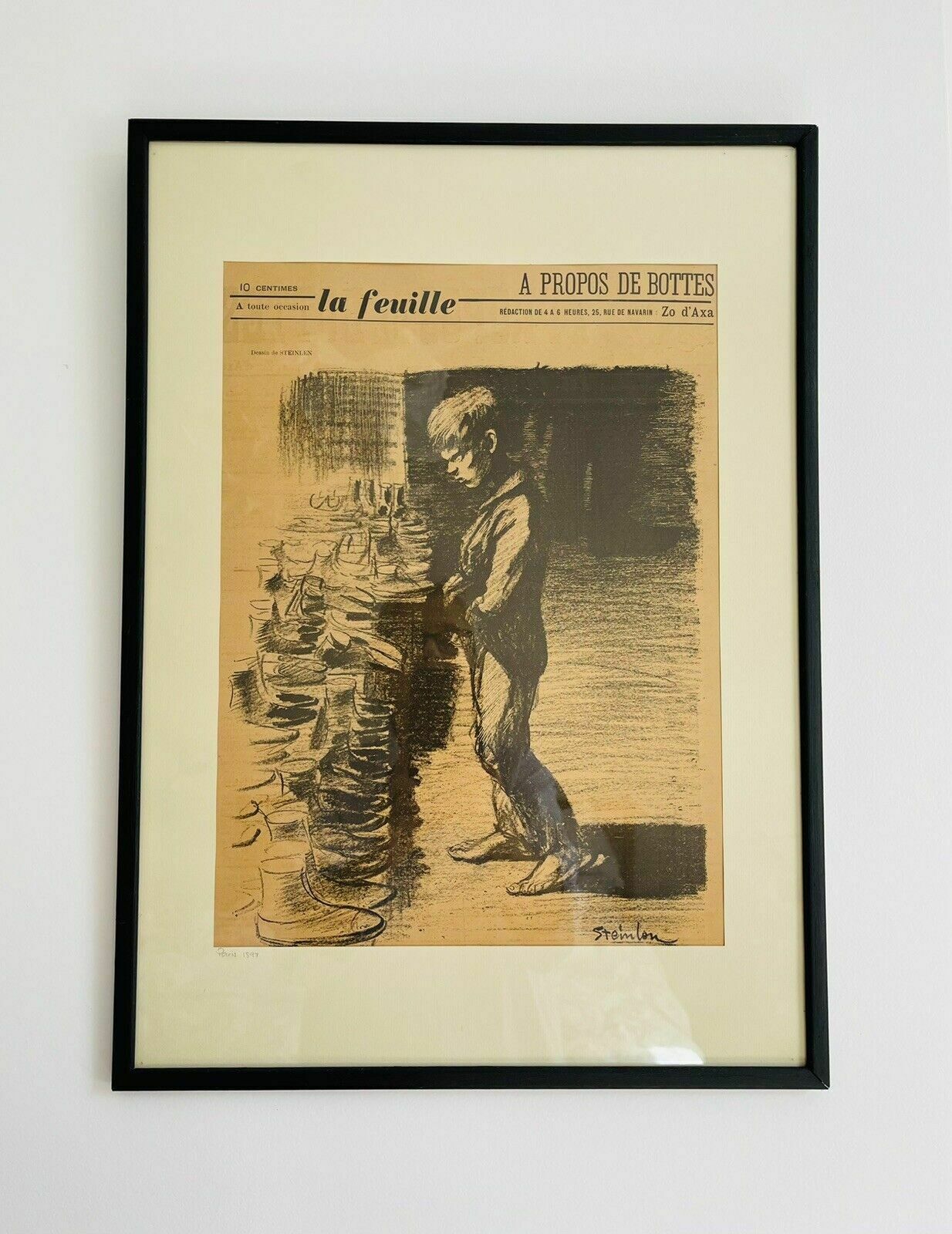 Original Framed Newspaper La Feuille No. 5, 1897. Théophile Alexandre Steinlen.