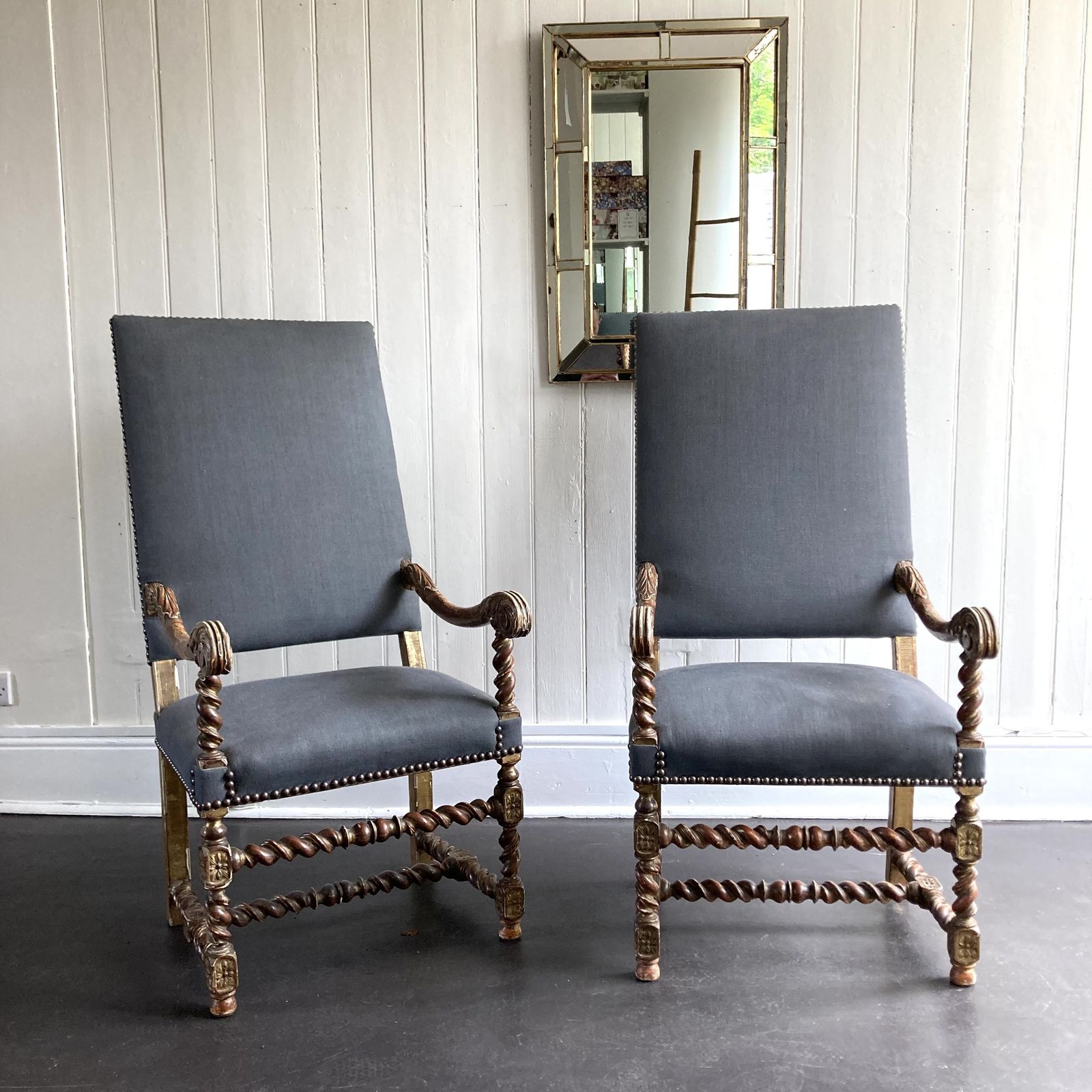 Pair Of Tall Baroque Style Armchairs photo for sale